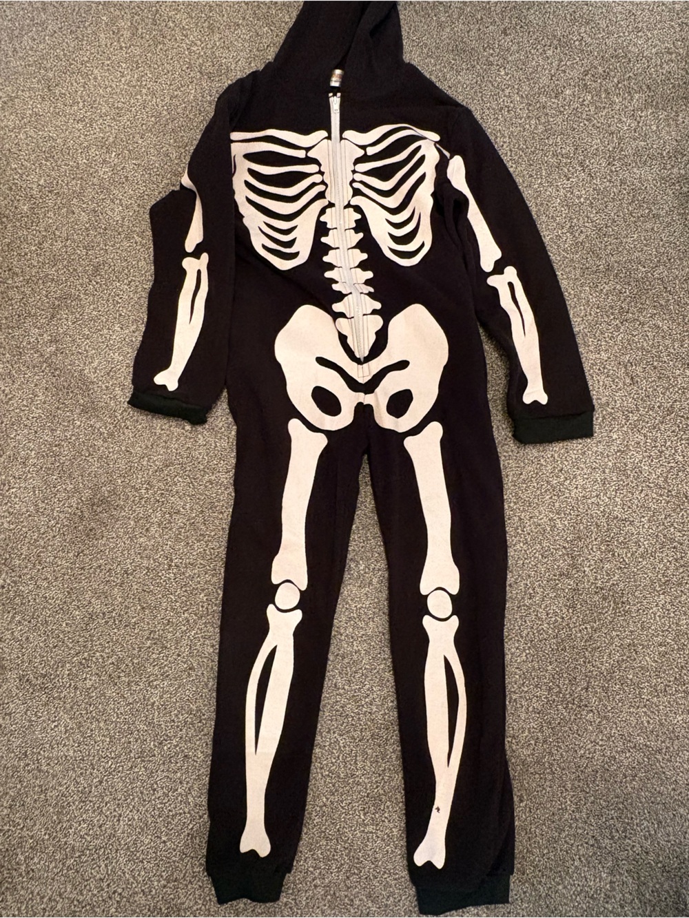 Black Skeleton Onesie with White Bone Print kids large